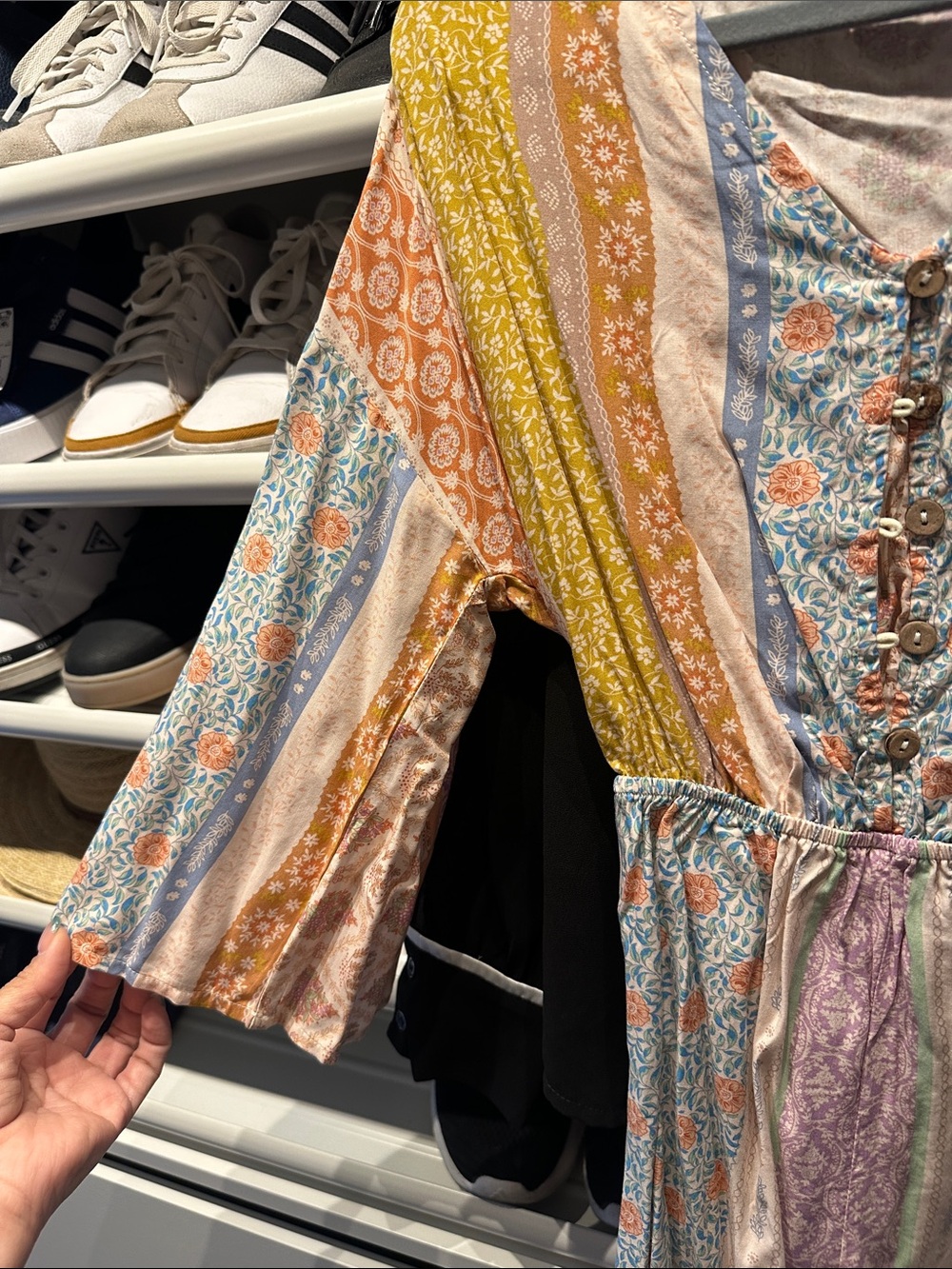 Magnolia Floral Patchwork Romper in Yellow, Blue, Peach, Lavender - Picture 4 of 5